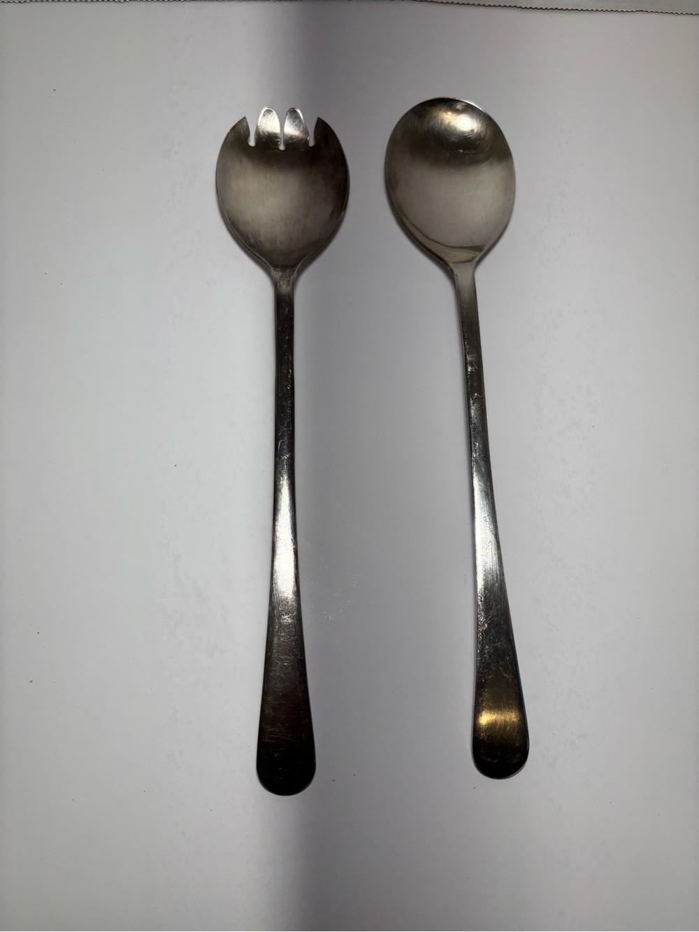 Silver Plated Salad Serving Fork Spoon Set Sheffield England VTG Patina 9.5”